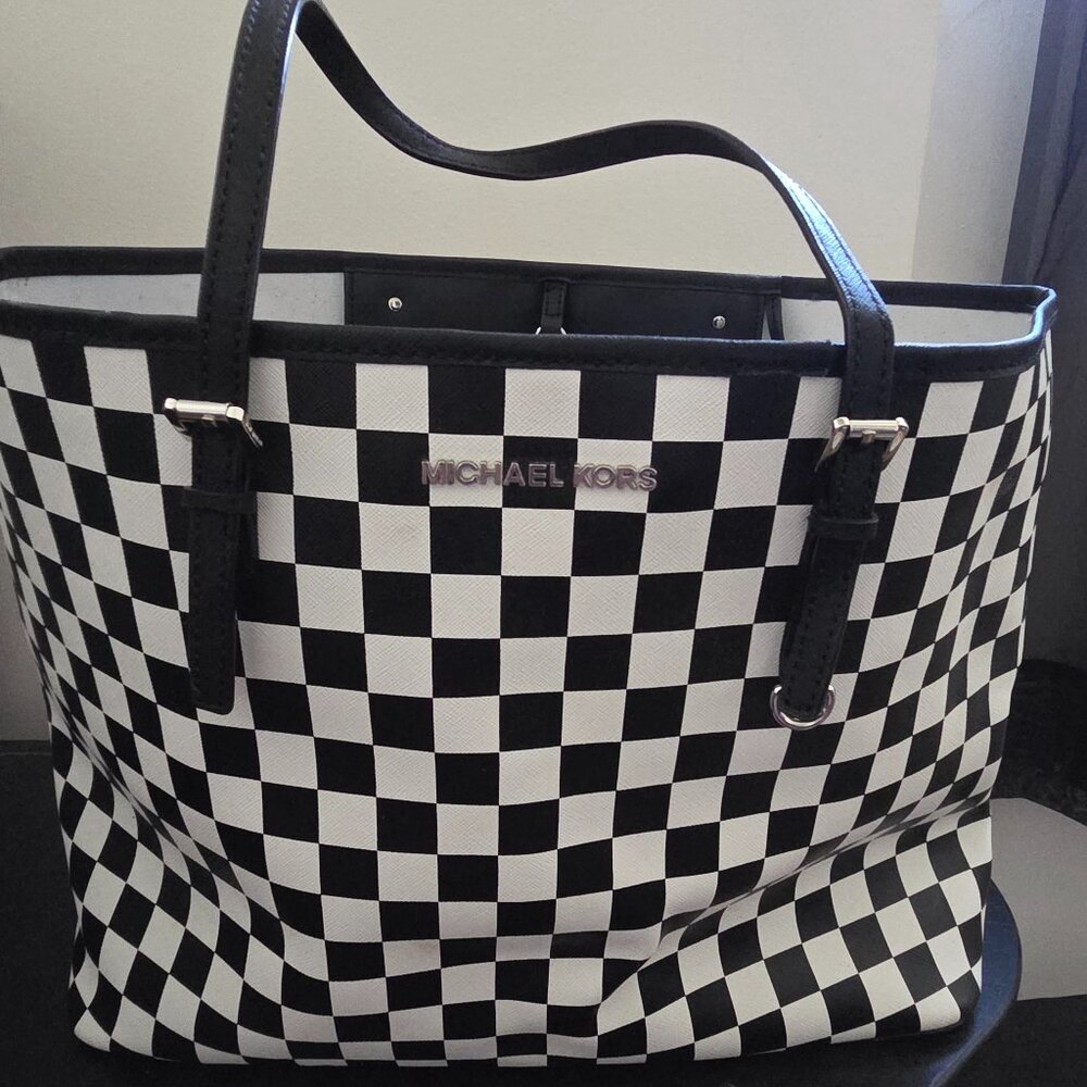 Michael Kors Black and White Checkered Tote